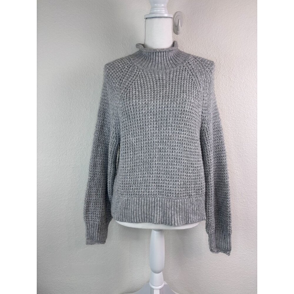 American‎ Eagle women's small light grey waffle knit mock neck sweater casual